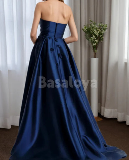 MG0004 Luxury Navy Strapless Sheath Appliques Mother of Groom with Overskirt
