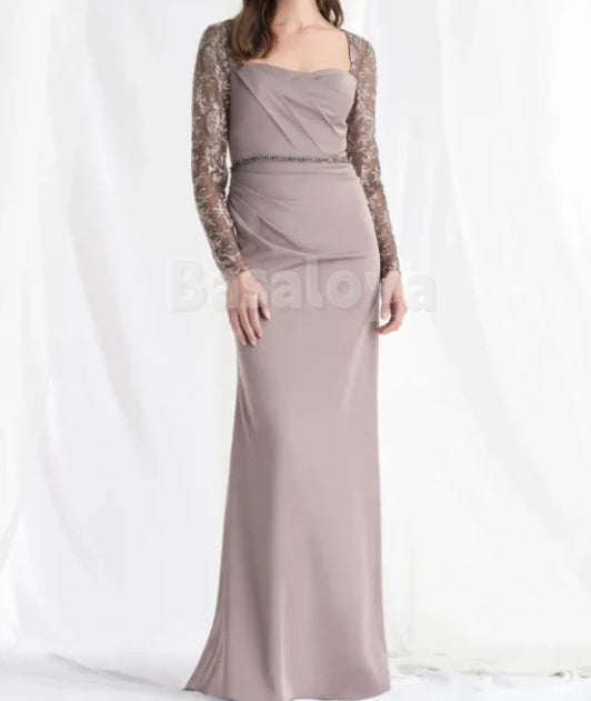 MG0007 Elegant Beaded Gray Long Sleeves Mother of the Bridal Gown