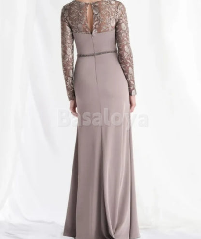 MG0007 Elegant Beaded Gray Long Sleeves Mother of the Bridal Gown