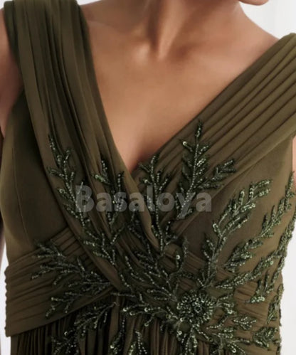 MG0010 Classic Kelly Beaded Chiffon A-Line V-Neck Mother of the Bridal Gown