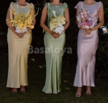 BM0017 Elegant Pink Scoop Neck Sheath Maxi Dress Bridesmaid Gowns