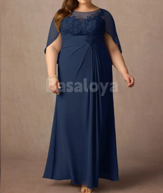 MG0015 Gorgeous Navy Scoop Neck Appliques Large Size Mother of the Bridal Gown