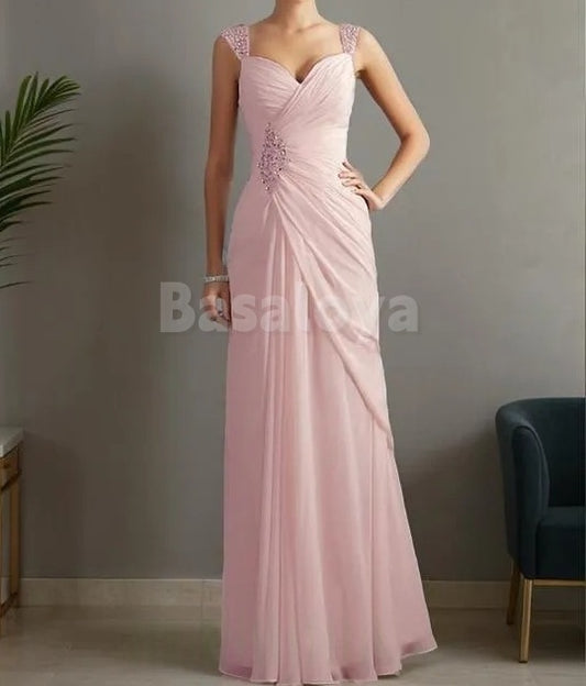 MG0018 Glamorous Pink Sweetheart Straight Mother of Bride with Beads Prom Dress