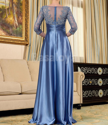 MG0020 Graceful Half Sleeves A-Line Satin Mother of Bride with Appliques