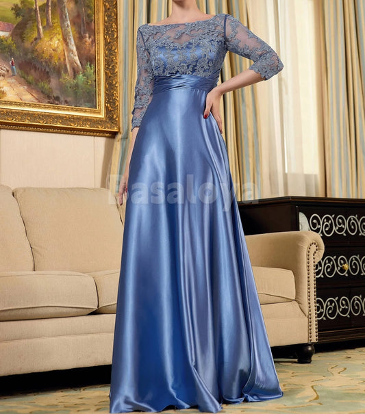 MG0020 Graceful Half Sleeves A-Line Satin Mother of Bride with Appliques