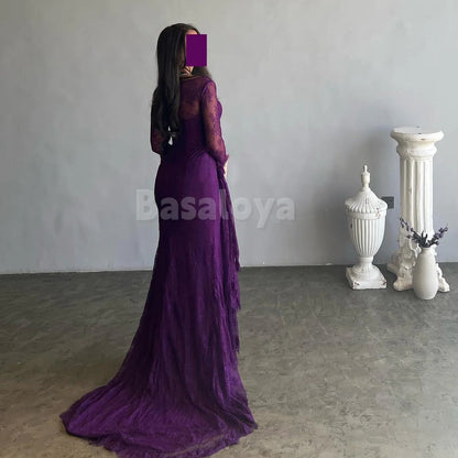 ED0101 Graceful Purple Long Sleeves Sweetheart Bodycon Evening Gown