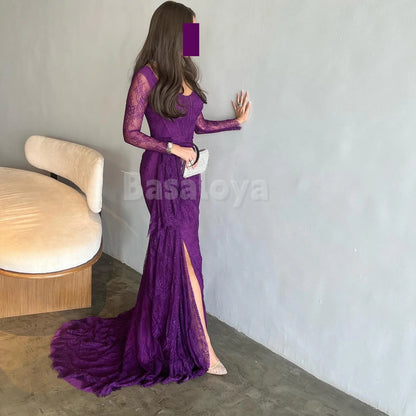ED0101 Graceful Purple Long Sleeves Sweetheart Bodycon Evening Gown