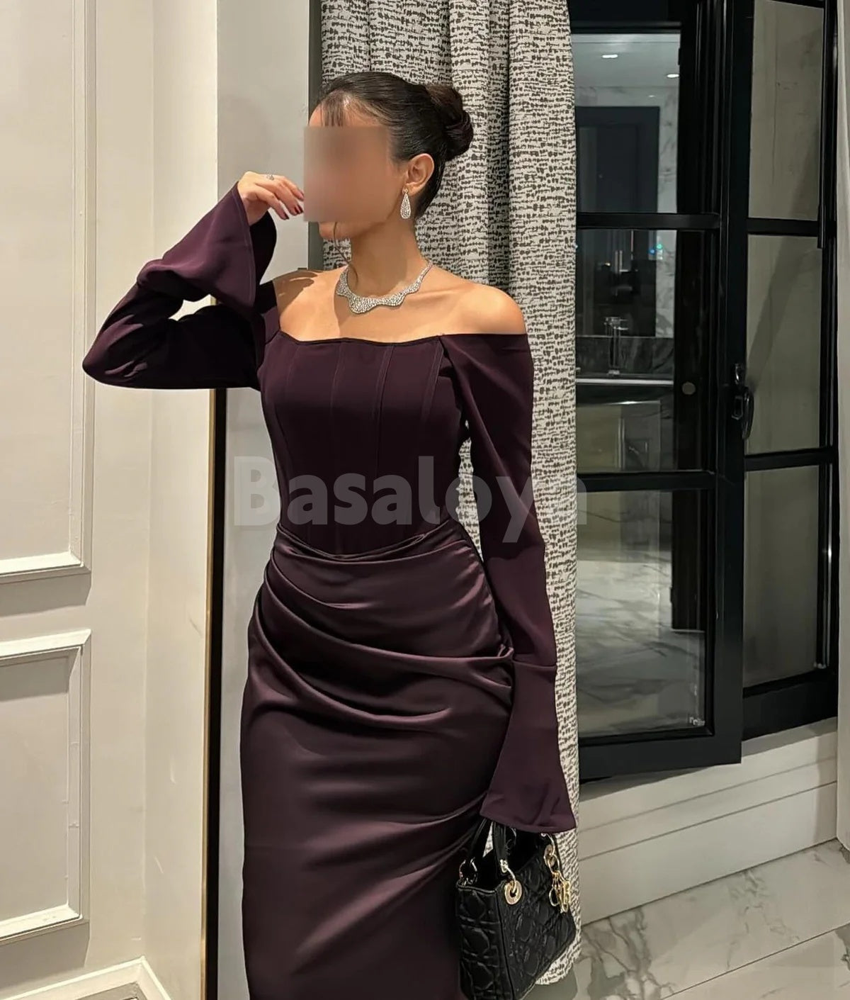 ED0104 Elegant Purple Tube Top Long Sleeve Mermaid Evening Party Gown