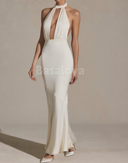 SP0121 Sexy Halter Neck Sleeveless Sheath Prom Dress with Cut Outs