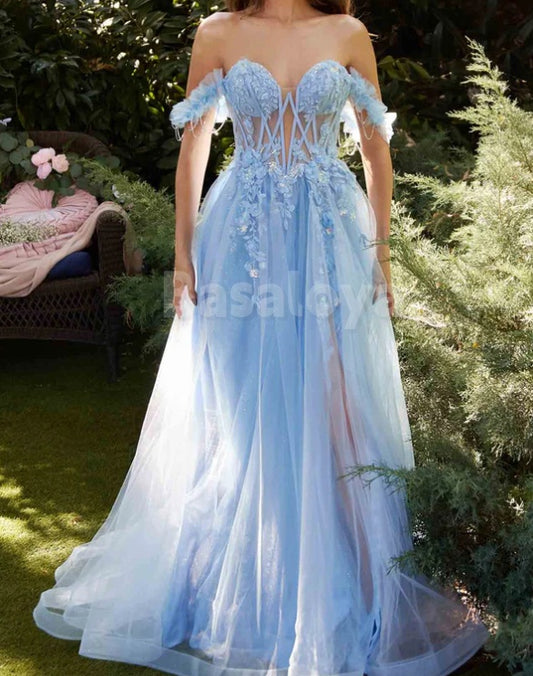 SP0128 Gorgeous Blue Sweetheart A-Line Lace Appliques Party Prom Dress