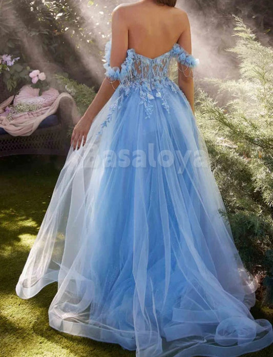 SP0128 Gorgeous Blue Sweetheart A-Line Lace Appliques Party Prom Dress
