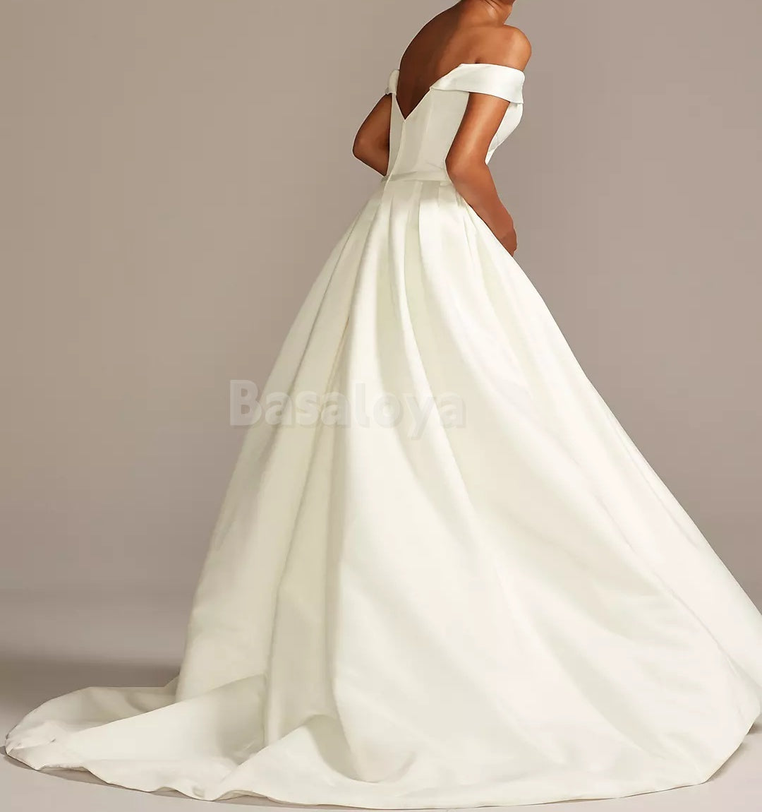 WD0002 Classic Off-Shoulder A-Line Satin Wedding Gown with Overskirt