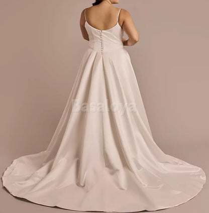 WD0004 Simple Spaghetti Straps A-Line Long Wedding Dress with Train