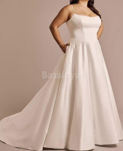 WD0004 Simple Spaghetti Straps A-Line Long Wedding Dress with Train