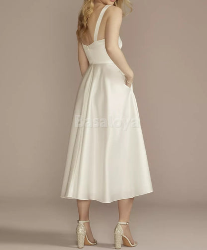 WD0006 Elegant Sweetheart Straps A-Line Midi Wedding Dress Bridal Gown