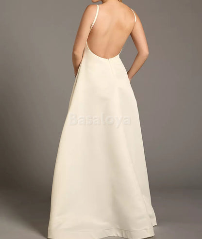 WD0007 Elegant A-Line Open Back Long Wedding Dress Bridal Gown with Pockets