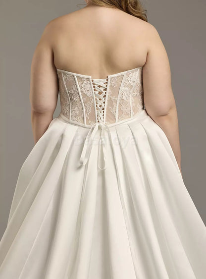 WD0008 Romantic Sweetheart A-Line Satin Wedding Dress with Lace Appliques