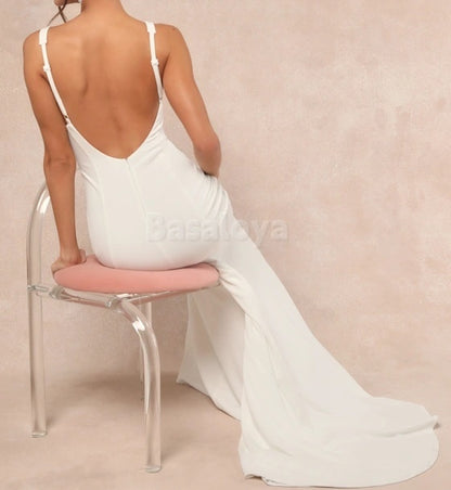WD0014 Elegant Mermaid Adjustable Straps Open Back Bridal Wedding Gown