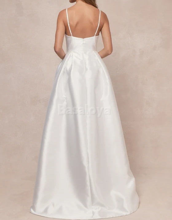 WD0017 Romantic 3D Floral Spaghetti Straps A-Line Satin Wedding Dress