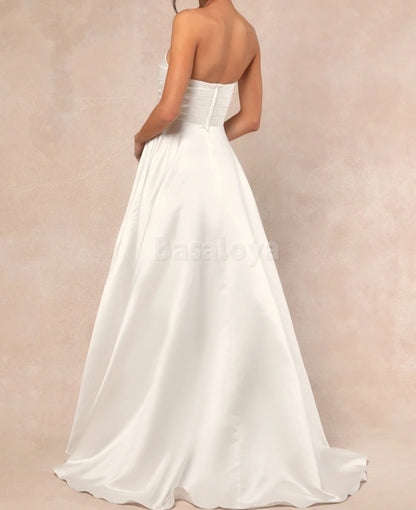 WD0018 Simple A-Line Sweetheart Ruched Beach Wedding Dress Boho Gown