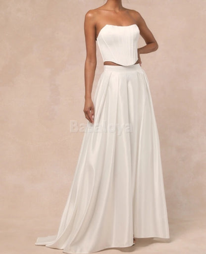 WD0020 Graceful 2 Pieces Strapless A-Line Lace-Up Wedding Dress