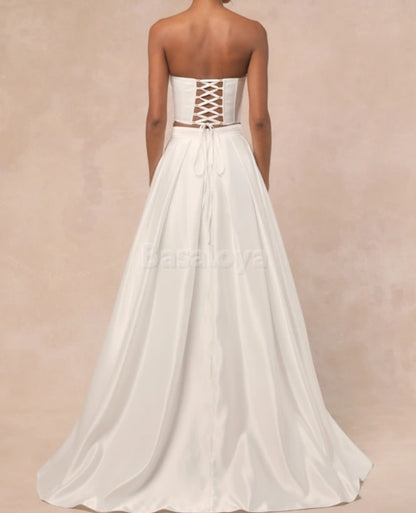 WD0020 Graceful 2 Pieces Strapless A-Line Lace-Up Wedding Dress