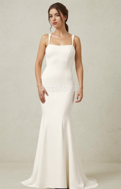 WD0014 Elegant Mermaid Adjustable Straps Open Back Bridal Wedding Gown