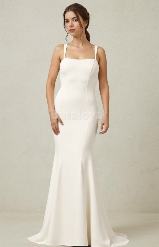 WD0014 Elegant Mermaid Adjustable Straps Open Back Bridal Wedding Gown