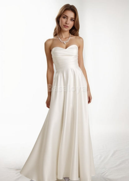 WD0018 Simple A-Line Sweetheart Ruched Beach Wedding Dress Boho Gown