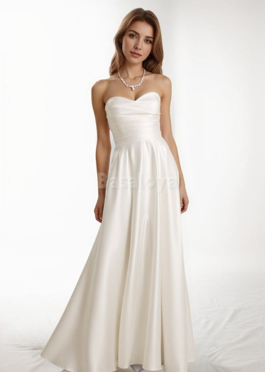 WD0018 Simple A-Line Sweetheart Ruched Beach Wedding Dress Boho Gown