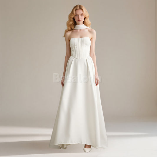 WD0020 Graceful 2 Pieces Strapless A-Line Lace-Up Wedding Dress