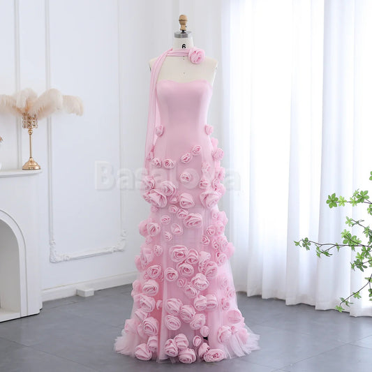SP0129 Graceful 3D Floral Pink Sweetheart Mermaid Prom Dress with Slit