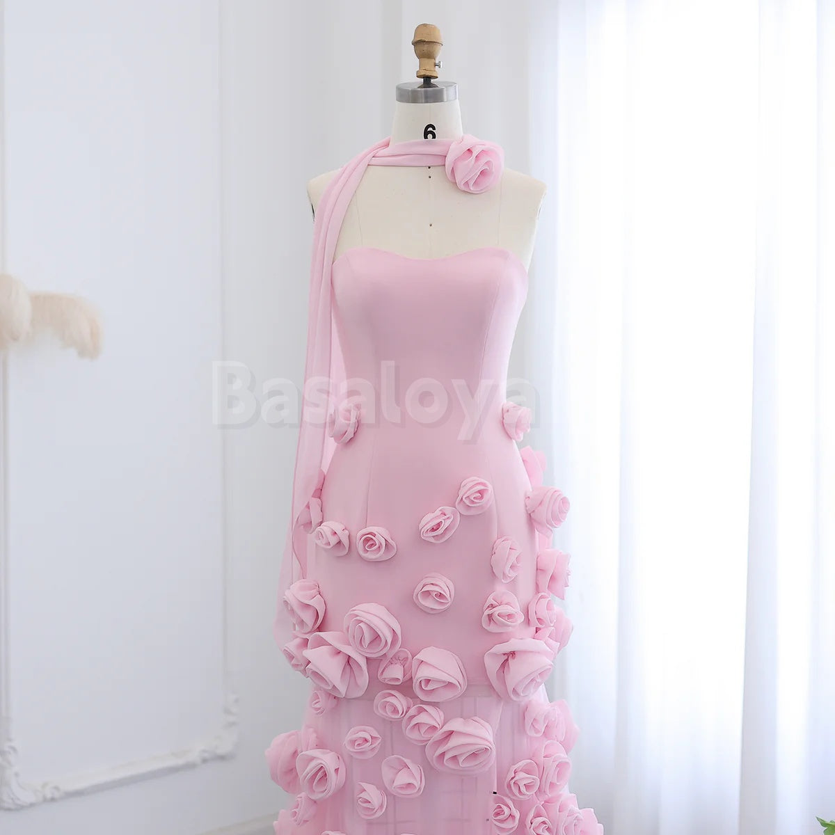 SP0129 Graceful 3D Floral Pink Sweetheart Mermaid Prom Dress with Slit