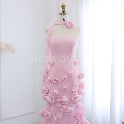 SP0129 Graceful 3D Floral Pink Sweetheart Mermaid Prom Dress with Slit