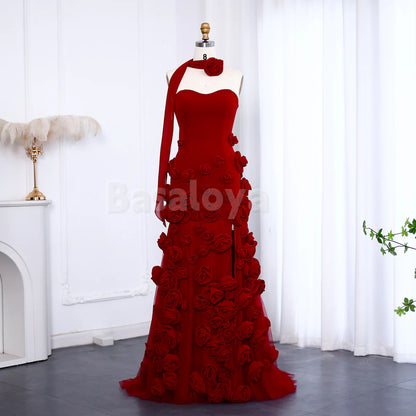 SP0129 Graceful 3D Floral Pink Sweetheart Mermaid Prom Dress with Slit