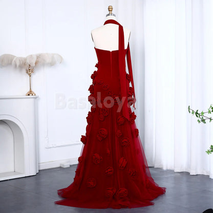 SP0129 Graceful 3D Floral Pink Sweetheart Mermaid Prom Dress with Slit