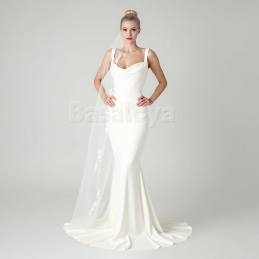 WD0021 Elegant Scoop Neck Mermaid Wedding Dress with Train Bridal Gown