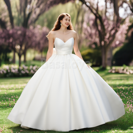 WD0023 Romantic Sweetheart A-Line Pleats Satin Wedding Dress with Bow