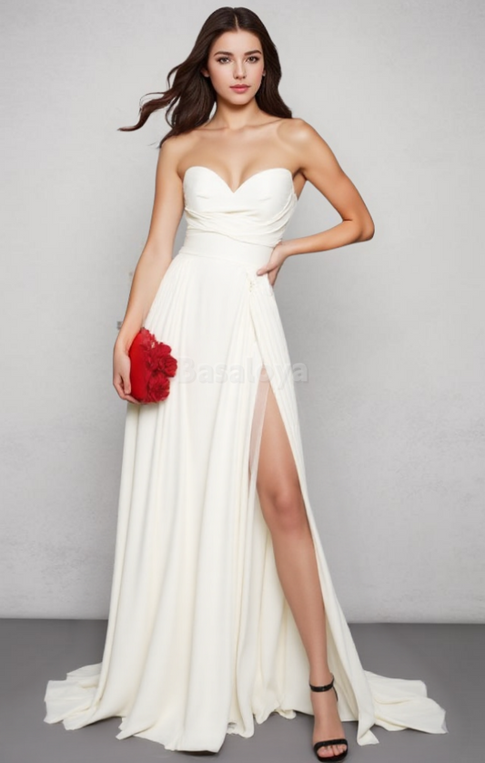 WD0024 Classic Sweetheart A-Line Side Slit Long Wedding Dress with Train