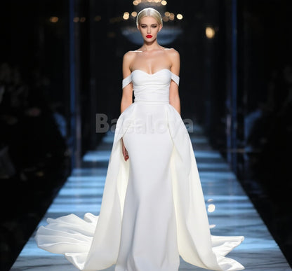 WD0026 Graceful Off Shoulder Mermaid Wedding Dress with Overskirt