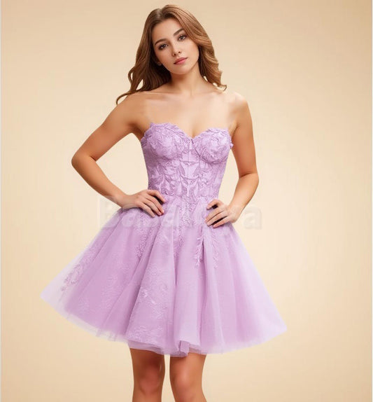 HM0083 Elegant Lilac Sweetheart A-Line Lace Appliques Homecoming Dress