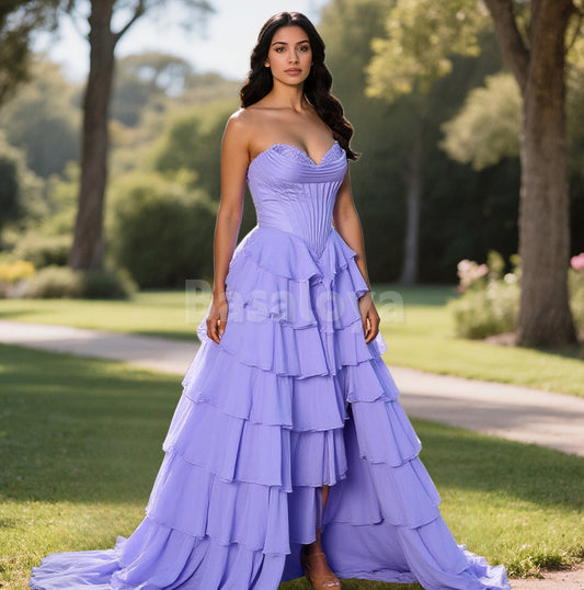 SP0094 Elegant Lavender Sweetheart A-Line Tiered Prom Formal Dress