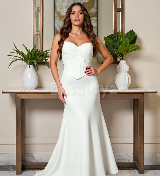 WD0059 Elegant White Sweetheart Mermaid Satin Wedding Gown with Train
