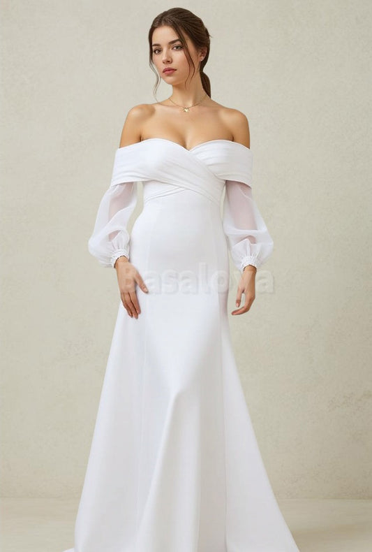 WD0070 Luxury Long Sleeves Sweetheart Mermaid Wedding Gown with Train
