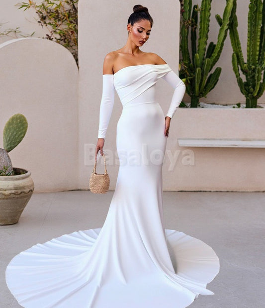 WD0075 Elegant Tube Top Long Sleeves Mermaid Wedding Dress with Train