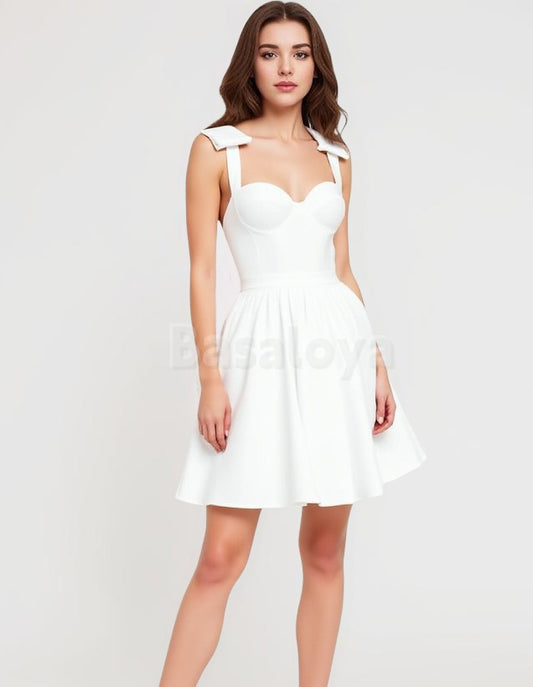WD0080 Bohemian White Sweetheart A-Line Short Wedding Dress with Bows