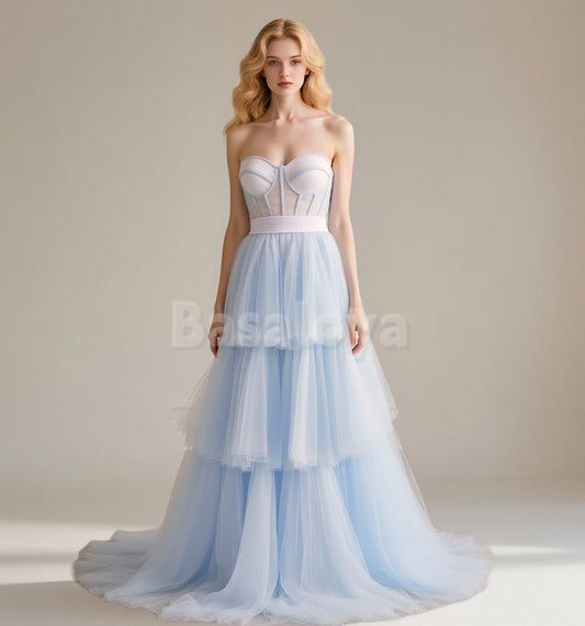 SP0219 Graceful Baby Blue Sweetheart A-Line Tiered Party Prom Dress