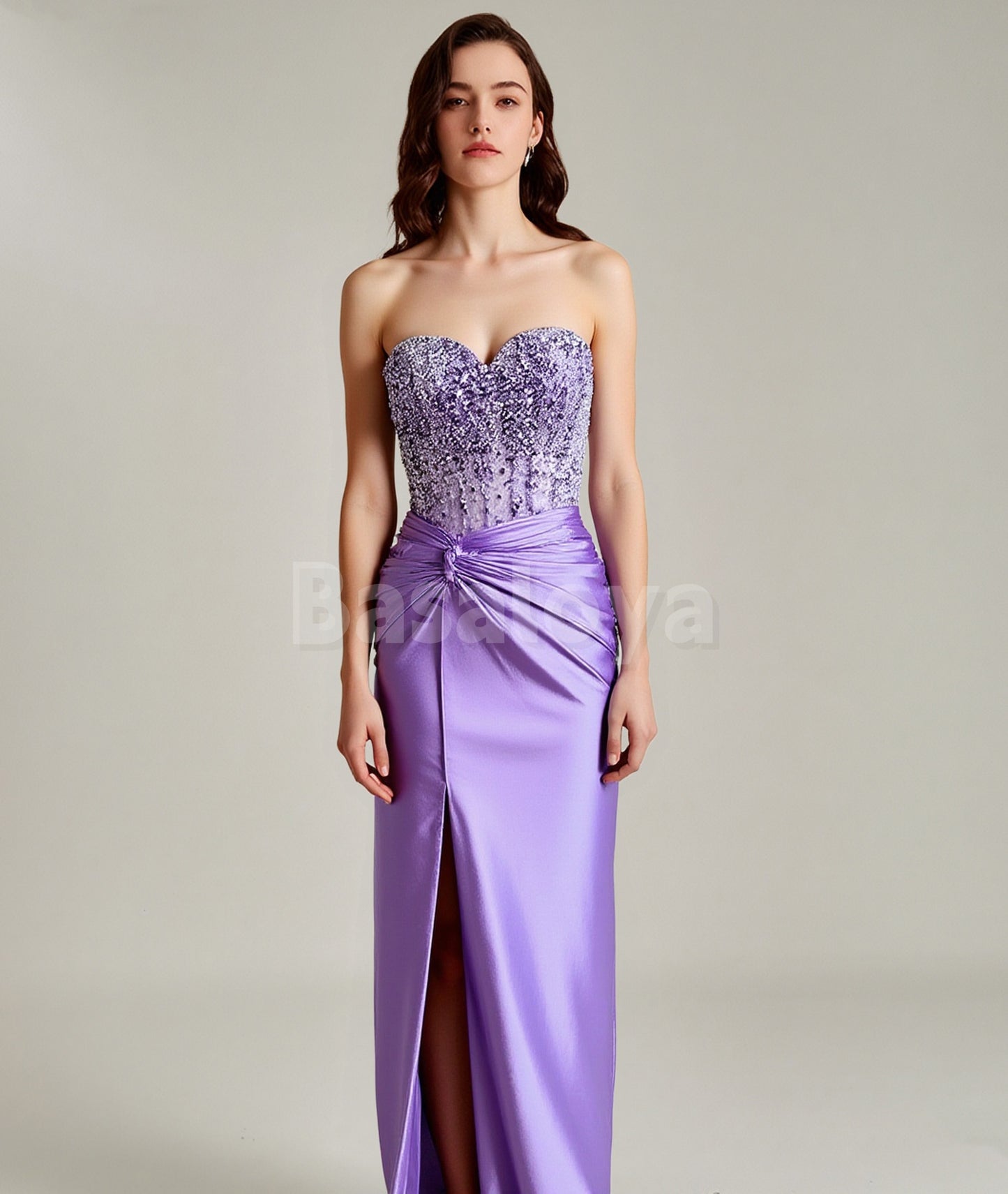 SP0228 Luxury Beaded Lilac Sweetheart Sheath Prom Party Gown with Slit