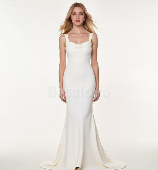 WD0091 Elegant White Sleeveless Mermaid Wedding Dress with Train Bridal Gown
