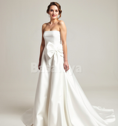 WD0104 Elegant Tube Top A-Line Bow Wedding Dress Bridal Gown with Train